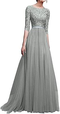 Robe longue de mariage pour femmes, col rond, manches longues, robe de soirée
