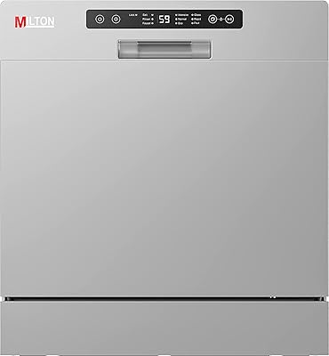 Lave-vaisselle portable milton avec 7 programmes et 8 couverts, argent, modèle wqp89411