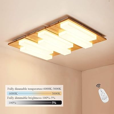 Wen-lustre plafond moderne salon simple rectangulaire bois maison à distance lampe de chambre