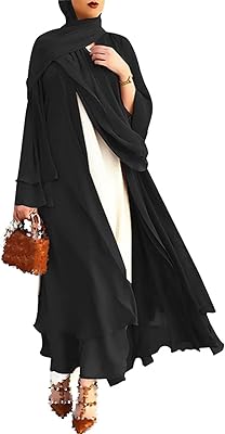 Robe longue islamique pour femme, cardigan en mousseline de soie à manches longues