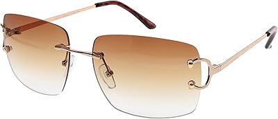 Lunettes de soleil rectangulaires rétro sans monture pour femmes, verres de couleur or