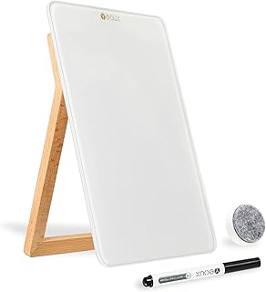 Tableau blanc en verre de bureau avec support en bois réversible petit