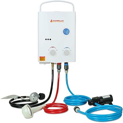 Chauffe-eau portable camplux 5l chauffe-eau à gaz sans réservoir 1,32 gpm avec pompe