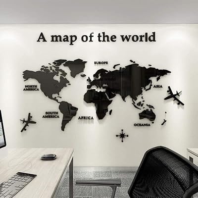 Stickers muraux en acrylique carte du monde 3d pour décoration de bureau