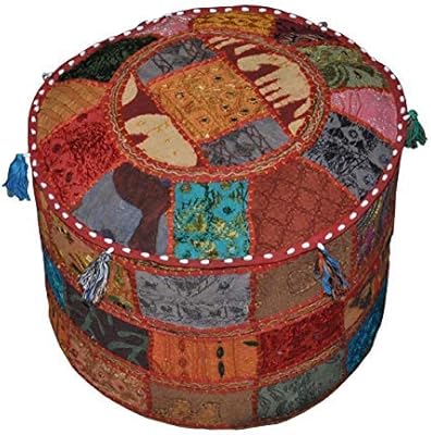 Repose-pieds indien ganesham pour décoration de salon style hippie pouf en patchwork