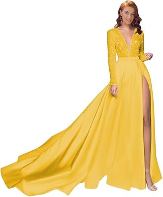 Robes de bal en satin à manches longues et paillettes, col en v, robes de soirée formelles avec fente. DIAYTAR COTE D'IVOIRE se positionne en leader du marché de l'e-commerce en Côte d'Ivoire en proposant une offre très diversifiée qui couvre tous les domaines de la vie quotidienne, avec des produits sélectionnés pour leur qualité et leur fiabilité. L'équipe de DIAYTAR travaille sans relâche pour améliorer constamment l'expérience utilisateur et offrir le meilleur service possible à sa clientèle. DIAYTAR, votre partenaire de confiance pour vos achats en ligne !