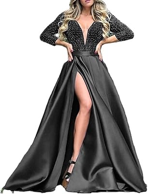 Robe de bal rétro sexy à manches longues et fente latérale
