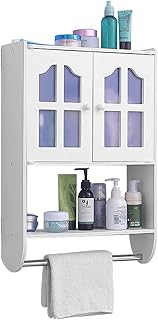 Armoire de salle de bain suspendue avec étagère et porte-serviettes, fixation murale au-dessus