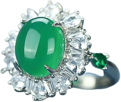 Bague pour femme en pierre de jade vert naturel plaquée or 18 carats