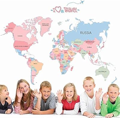 Carte du monde colorée lettres anglaises affiche murale fond mur de salle