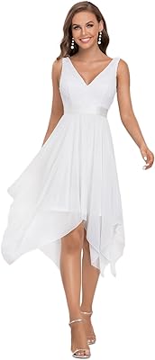 Robe de cocktail en mousseline à col en v profond pour femme 0207