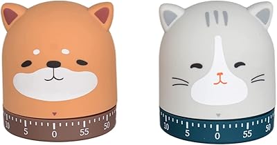 Lot de 2 minuteries de cuisine mécaniques, disque de fin de 60 minutes, compte à rebours rotatif à 360 degrés, rappel d'œuf, pas de batterie haute, gestion du temps mignonne pour la salle de classe, la maison, l'étude et la cuisine (chat et chien). DIAYTAR COTE D'IVOIRE est une boutique en ligne généraliste qui propose plus de 300 000 références de produits divers, répondant ainsi aux besoins de ses clients ivoiriens.