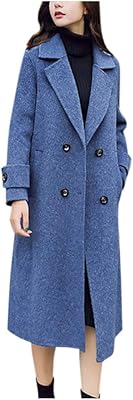 Manteau basique mi-long en laine mélangée à double boutonnage et revers pour femme