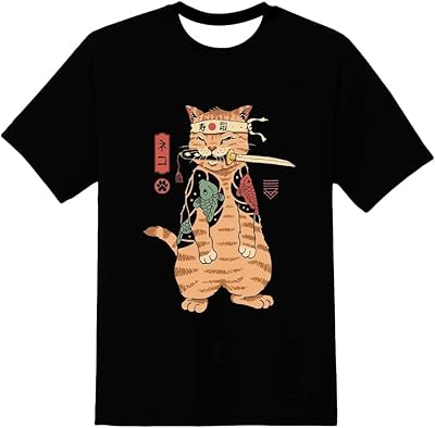 T-shirt à manches courtes imprimé de motif de chat de dessin animé 3d