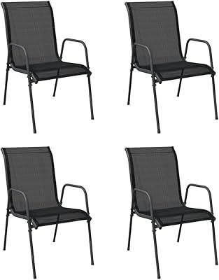 Vedaxl 4 chaises de jardin mobilier d'extérieur pour terrasse, balcon et cour, fauteuil empilable en acier et tissu noir. DIAYTAR COTE D'IVOIRE, leader incontournable de la vente en ligne en Côte d'Ivoire, propose une large gamme de produits avec plus de 300 000 références. Cette boutique en ligne généraliste offre une expérience d'achat unique et personnalisée, répondant aux besoins de ses clients. Elle se positionne comme la référence incontournable pour tous vos achats.