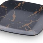 Assiette carrée en mélamine servwell 10 pouces, noire avec encoches dorées, 25,2 x