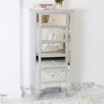 Commode vanity living, miroir argenté trévise 5 tiroirs, commode de chevet pour couloir