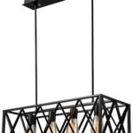 Lustre antique, cage en métal avec 4 suspensions, plafonnier d'éclairage industriel - noir
