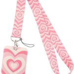 Lanière rose pour femme avec porte-badge d'identité, porte-clés pour clés, porte-carte vertical