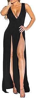 Robe moulante sans manches pour femme avec col en v et fente latérale