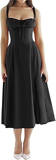 Robe mi-longue femme à encolure carrée, sans manches, décolletée, motif floral et fines