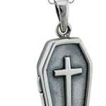 Collier pendentif cercueil en argent sterling oxydé, chaîne câblée, 18", funérailles avec croix