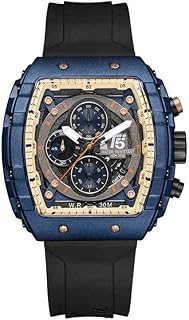 Montre montre chronographe homme avec bracelet silicone, 22 mm, noir, h3856g-blkblu, noir, 22