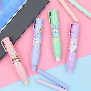 Gomme à clic rétractable avec 4 bâtons de recharge, gomme à stylo mignonne
