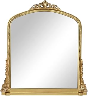 Miroir mural baroque arqué décoratif traditionnel, grand miroir mural rectangulaire doré pour salle
