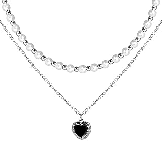 Collier double couche collier couche de perles noires bijoux fantaisie pour femmes