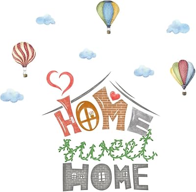 Autocollant mural de montgolfière pour la maison, dessin animé, montgolfière avec nuages, stickers