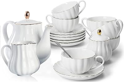 Service à thé en porcelaine - tasse à thé et soucoupe pour 6 personnes, avec théière de 28 oz, sucrier, cuillère à café et passoire à thé - citrouille cannelée. La boutique en ligne DIAYTAR COTE D'IVOIRE représente l'une des destinations d'achat en ligne les plus populaires de Côte d'Ivoire, bénéficiant d'une grande confiance auprès de sa clientèle. Avec plus de 300 000 références de produits à disposition, les clients peuvent trouver facilement ce qu'ils cherchent, qu'il s'agisse de produits alimentaires, d'électronique, de vêtements ou d'autres catégories de produits. La boutique met en avant une expérience utilisateur conviviale et des processus de paiement sécurisés pour garantir des achats en toute confiance.