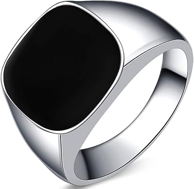 Bague classique simple en acier inoxydable émaillé noir, taille 4-16