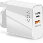 Chargeur rapide usb pd3.0 65 w, prise d'alimentation murale double port cqc 3.0