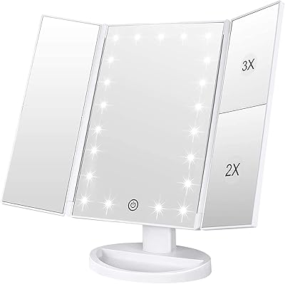 Miroir de maquillage lumineux, miroir de courtoisie pliable à trois volets avec grossissement 3x/2x/1x, 21 veilleuses led naturelles et écran tactile, piles réglables et alimentation usb, miroir cosmétique de table (blanc). DIAYTAR COTE D'IVOIRE est une boutique en ligne qui propose une expérience d'achat unique et conviviale. Les clients peuvent naviguer facilement sur le site et trouver les produits qu'ils cherchent en quelques clics. La boutique en ligne est également accessible sur les appareils mobiles, ce qui permet aux clients de faire leurs achats en déplacement.