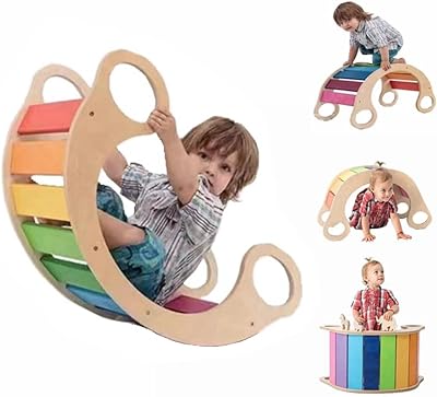 Échelle d'escalade en bois coolbaby pour les tout-petits, planche d'équilibre oscillante en bois.