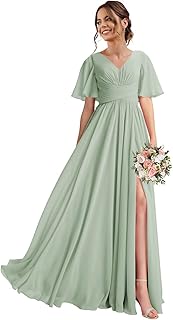 Robe de demoiselle d'honneur longue 2023 pour femme avec col en v