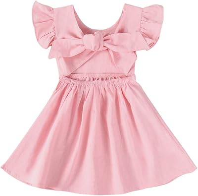Robe d'été en coton et lin à volants sans manches pour bébés filles