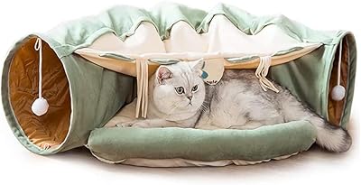 Lit tunnel pliable pour chat beauty design grotte confortable, trou rond pour se blottir et câliner, couvercle amovible pour chatons, 2 boules roulantes d'herbe à chat (matcha). Grâce à sa sélection immense de produits, DIAYTAR COTE D'IVOIRE est devenue la destination de choix pour les consommateurs ivoiriens qui recherchent des produits de qualité à des prix abordables.