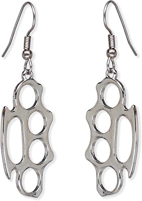 Boucles d'oreilles en étain finition argent poli avec poing américain