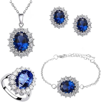 Parure de bijoux pour femmes et filles avec pendentif, collier, boucles d'oreilles, bracelet et bague en oxyde de zirconium ensemble de bijoux princesse diana. DIAYTAR COTE D'IVOIRE est la boutique en ligne qui vous permet de découvrir de nouveaux produits et marques, de profiter de promotions exclusives et de bénéficier d'un service client de haute qualité. La boutique propose une large gamme de produits, y compris des articles de mode, des accessoires, des produits électroniques et bien plus encore. DIAYTAR COTE D'IVOIRE est la destination idéale pour les acheteurs en ligne qui recherchent une expérience de shopping fiable et agréable.
