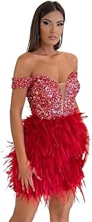Robe d'été pour femmes robe à paillettes et plumes épaules