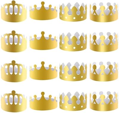 Chapeaux de fête, couronnes en papier doré pour célébration d'anniversaire, 4 styles réglables, chapeaux de fête couronne de reine pour fête du jubilé de platine, chapeaux de décorations de jubilé (16 pièces). DIAYTAR COTE D'IVOIRE se positionne comme un acteur majeur du commerce électronique en Côte d'Ivoire, offrant à ses clients une expérience d'achat unique et pratique. Avec une offre de plus de 300 000 articles, la boutique répond efficacement aux besoins diversifiés de sa clientèle.