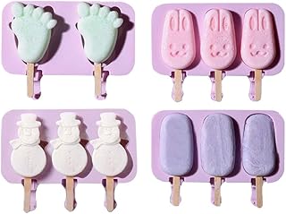 4 moules à glaces en silicone avec 50 bâtonnets en bois et support