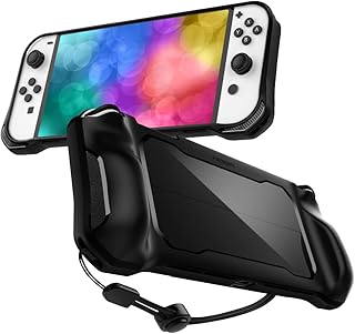 Spigen rugged armor conçu pour nintendo switch oled (2021) avec sangle - noir