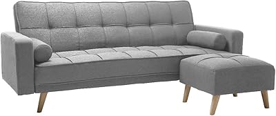 Canapé-lit sectionnel en tissu de luxe léger avec accoudoir carré (gris)