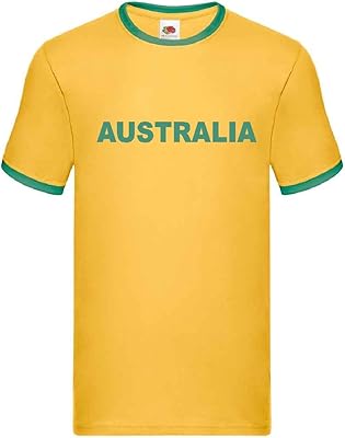 T-shirt décontracté léger unisexe à sonnerie jaune avec imprimé et bordure verte d'australie