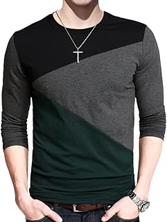 Automne coréen hommes t-shirt style vintage patchwork noir et gris o-cou