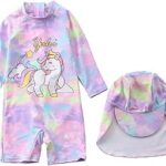 Maillot de bain une pièce licorne avec chapeau de soleil pour bébé fille
