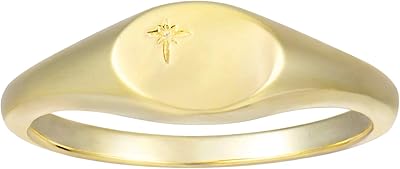 Bague pinky carrée plaquée or 18 carats avec motif ovale étoile du nord
